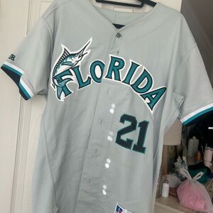 Florida Marlins Away Baseball Jersey Gray Teal #21